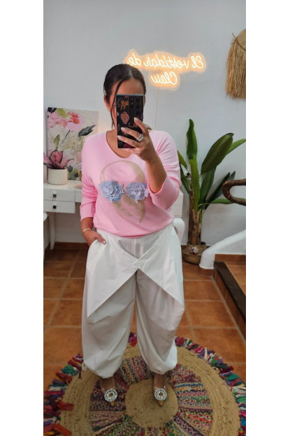 Jersey calavera flor rosa