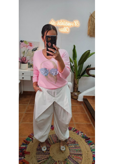 Jersey calavera flor rosa