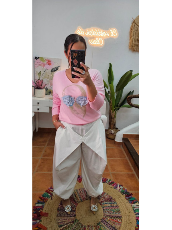 Jersey calavera flor rosa