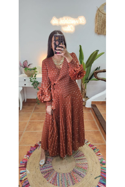 Vestido muelle lunares teja