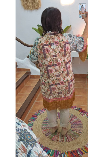 Kimono largo flecos India 