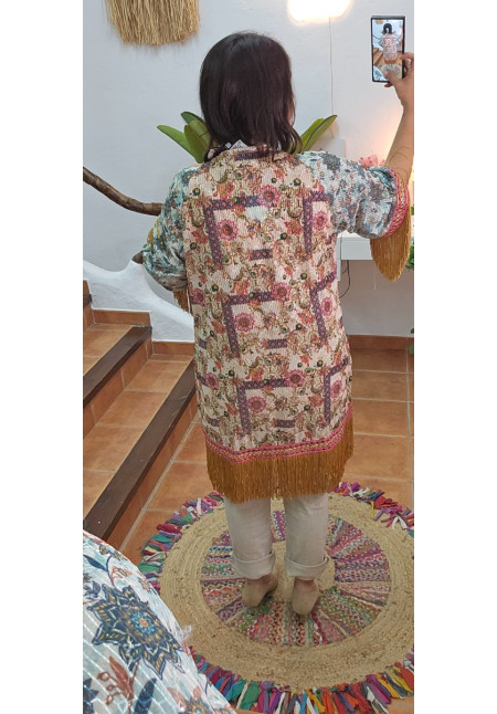 Kimono largo flecos India 