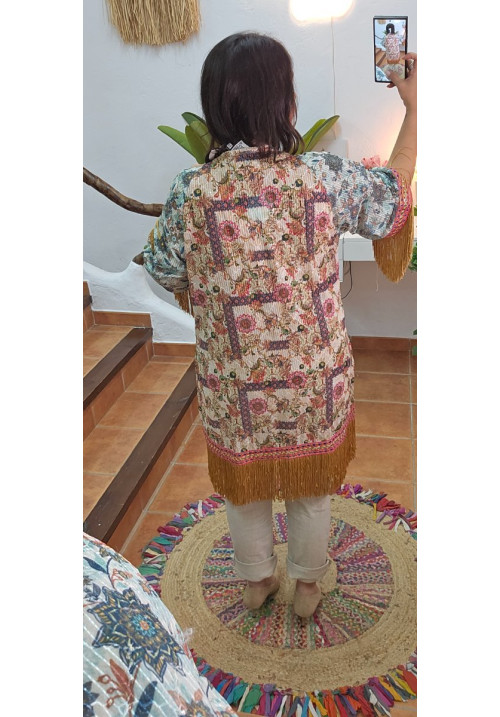 Kimono largo flecos India 