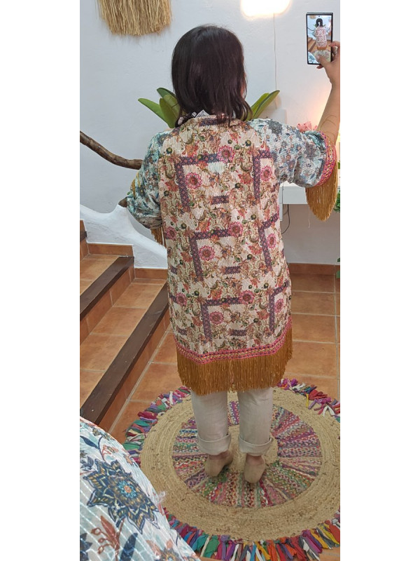 Kimono largo flecos India 