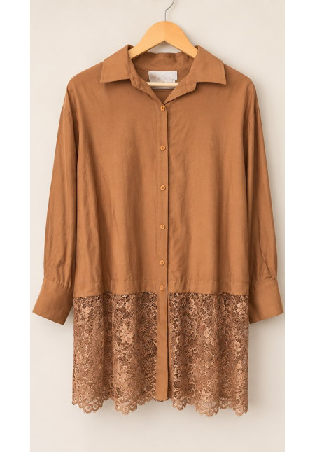 Camisa larga camel/oro encaje 