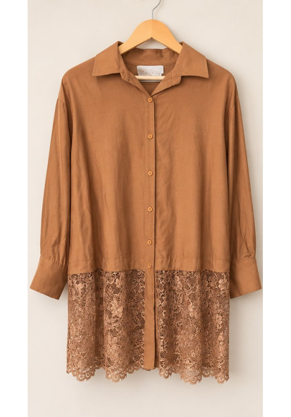 Camisa larga camel/oro encaje 
