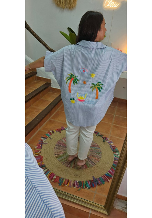 Camisa rayas bordado palmeras 