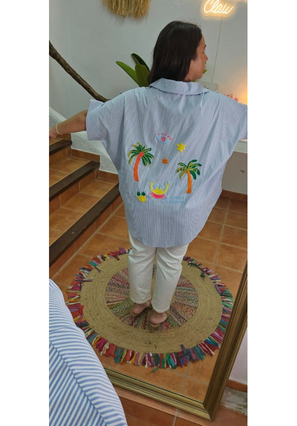 Camisa rayas bordado palmeras 