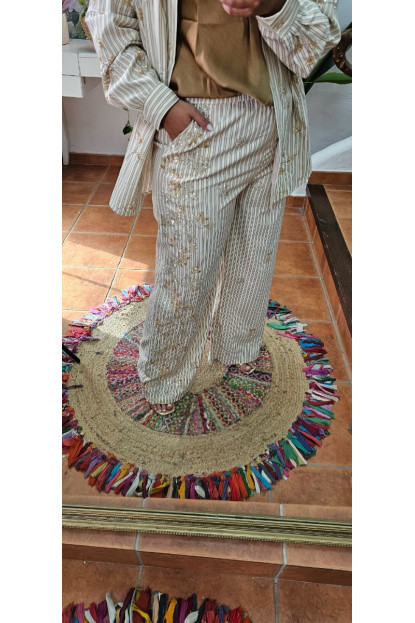 Pantalón rayas lentes bordadas 