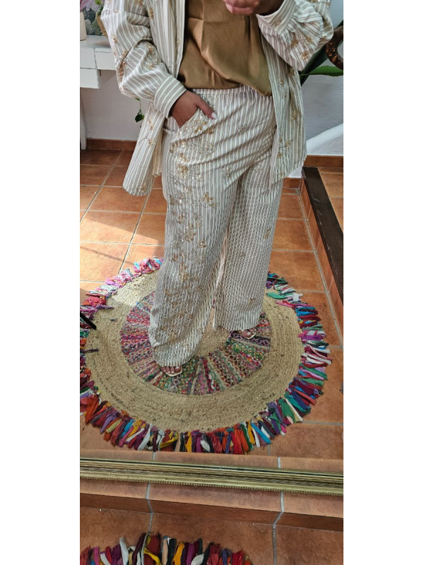 Pantalón rayas lentes bordadas 