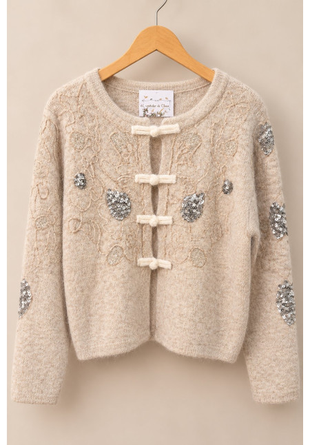 Cardigan Asia punto lentejuelas bordados 