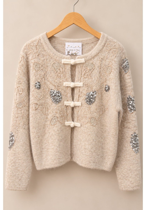 Cardigan Asia punto lentejuelas bordados 