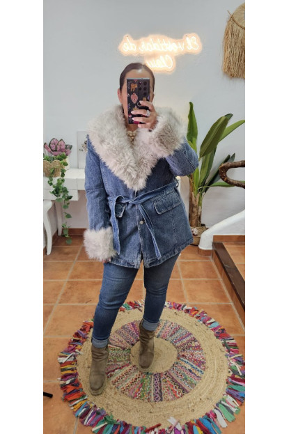 Chaqueta denim pelo desmontable 