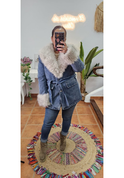 Chaqueta denim pelo desmontable 