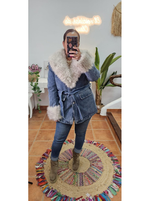 Chaqueta denim pelo desmontable 