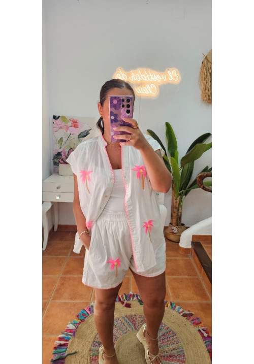 Conjunto algodón bordado palmeras 