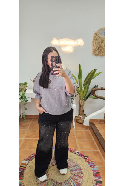 Pantalón negro multi brillo