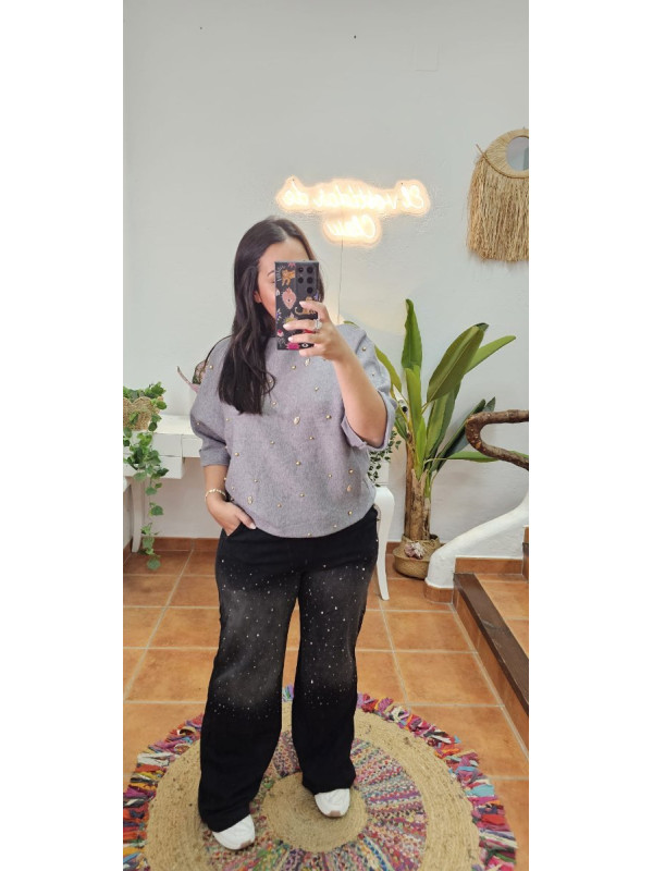 Pantalón negro multi brillo