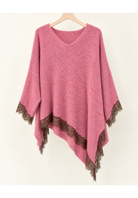 Jersey rosa asimétrico encaje marrón 