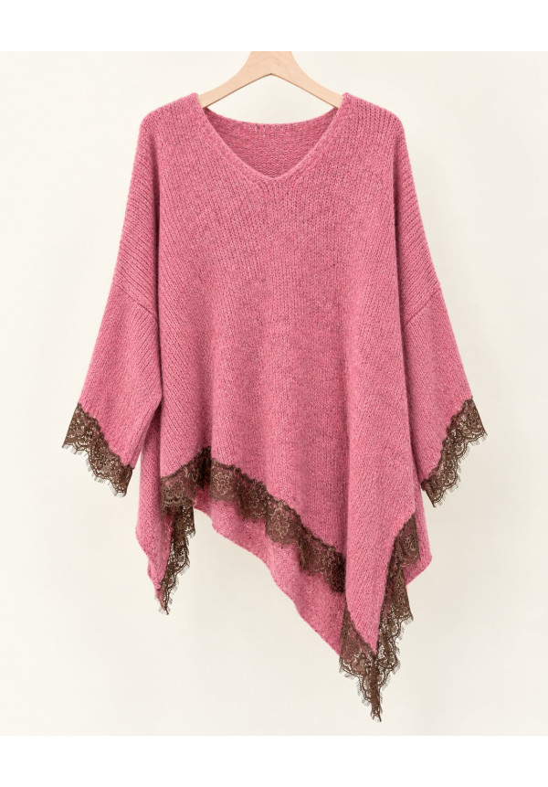Jersey rosa asimétrico encaje marrón 