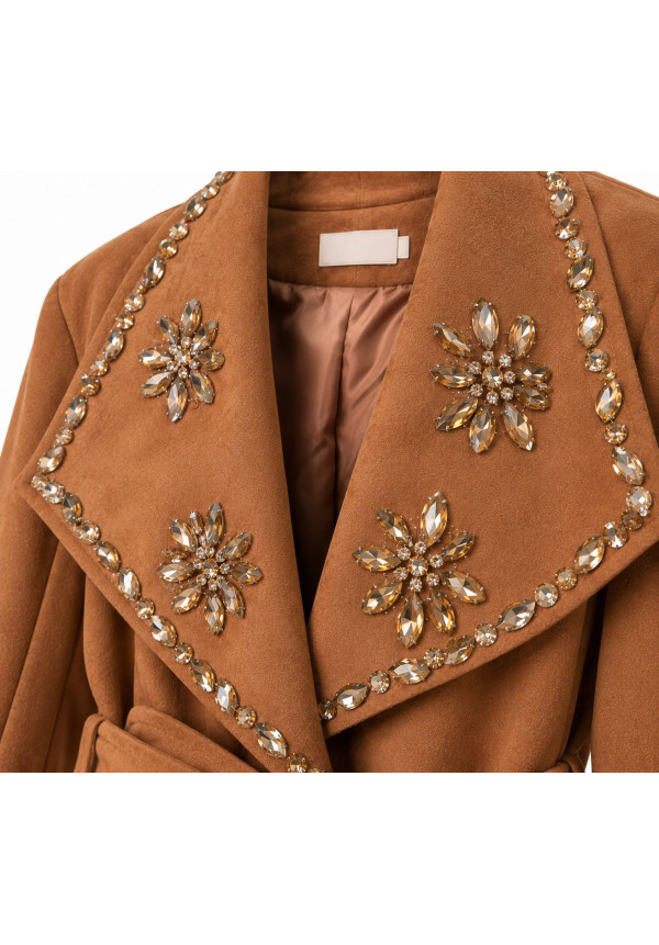 Chaqueta antelina lazada solapa joyas 