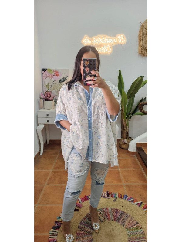 Jeans flores bordada parches 