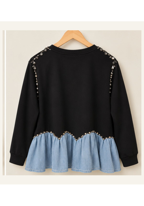 Sudadera combi tencel joyas negro 