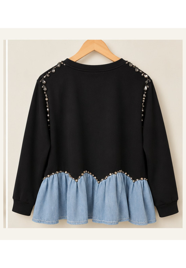 Sudadera combi tencel joyas negro 