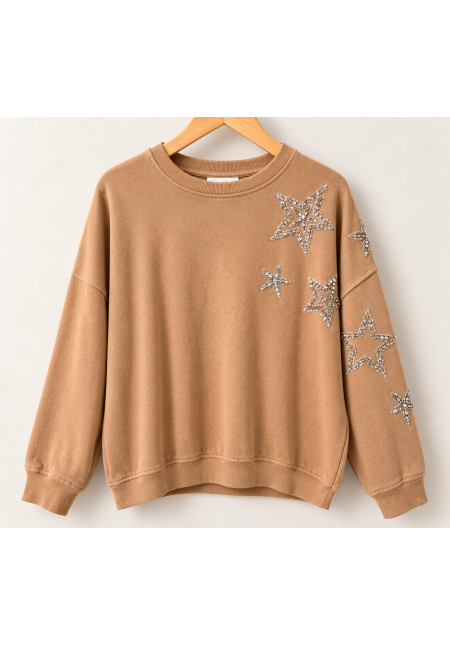 Sudadera camel estrellas joyas 