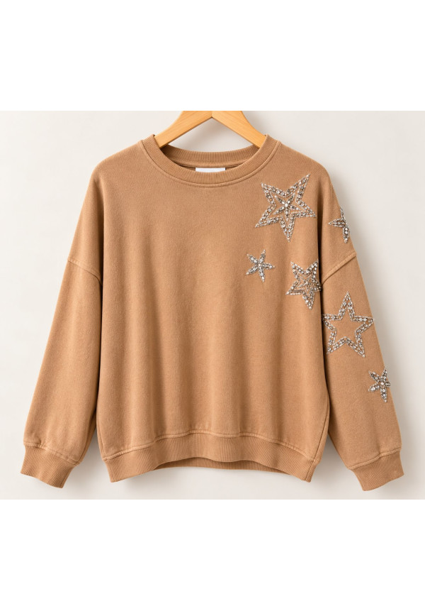 Sudadera camel estrellas joyas 