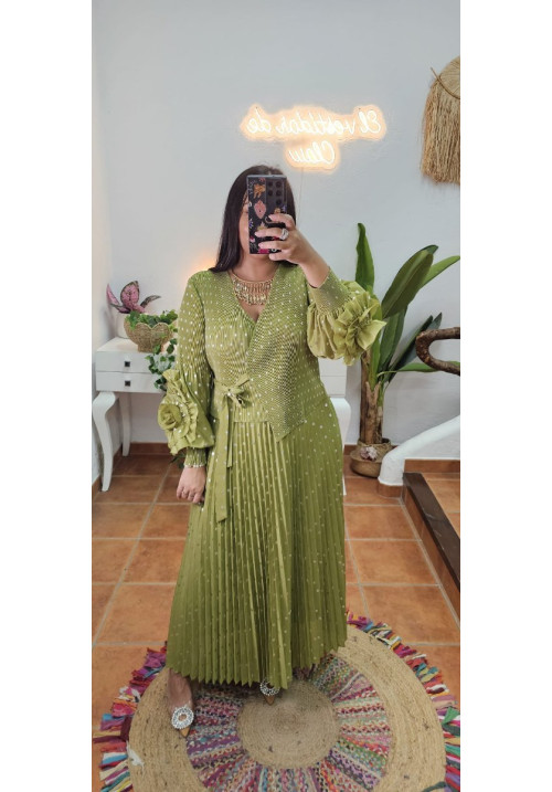 Vestido muelle lunares verde 