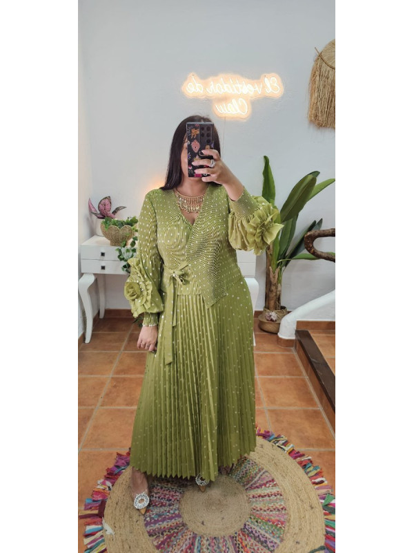 Vestido muelle lunares verde 