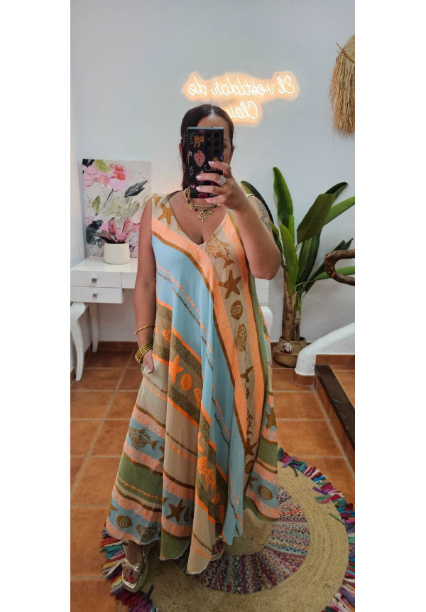Vestido bordado peces 