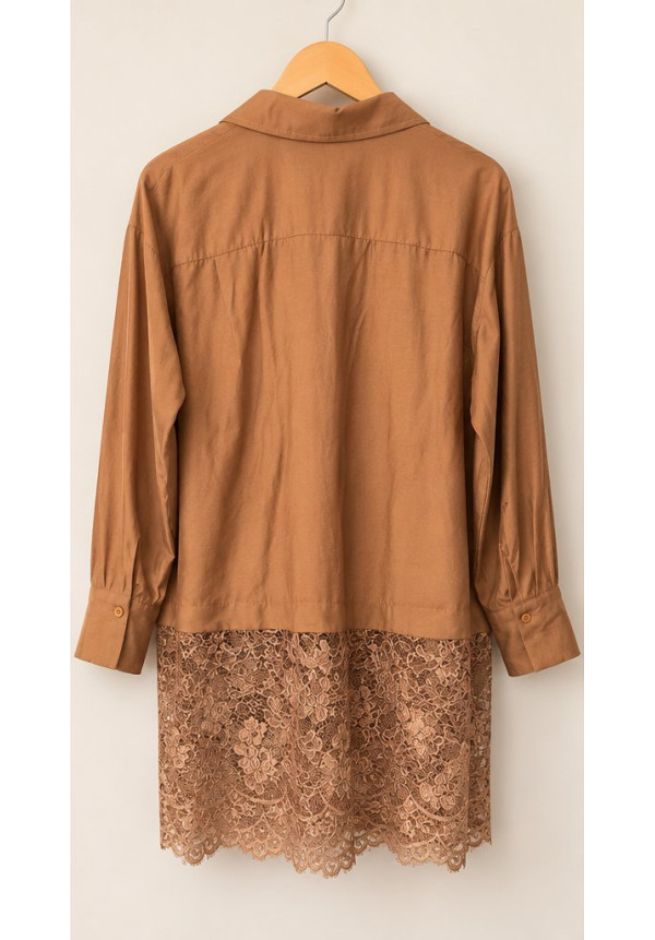 Camisa larga camel/oro encaje 