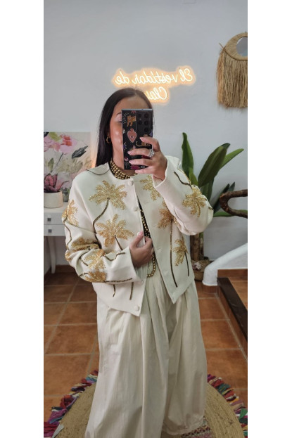 Chaqueta bordado palmeras crudo 