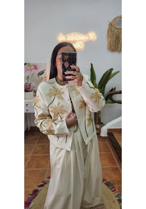 Chaqueta bordado palmeras crudo 