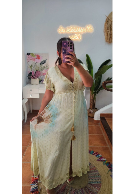 Vestido mantequilla tie brillos