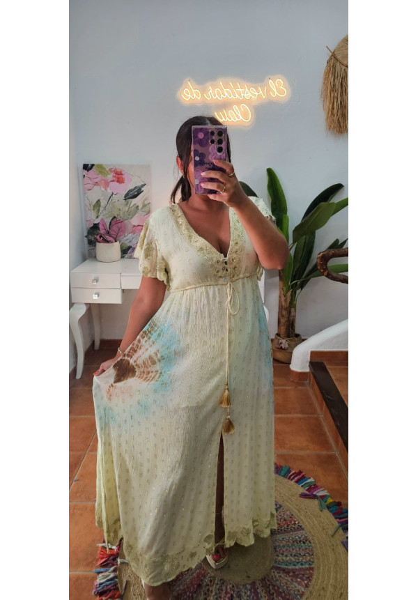 Vestido mantequilla tie brillos