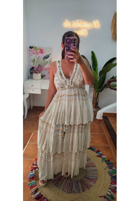 Vestido boho bordados crudo