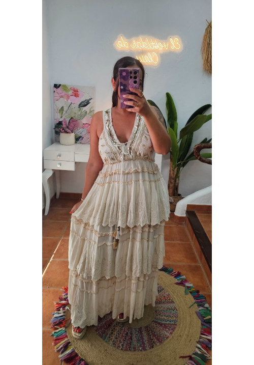 Vestido boho bordados crudo