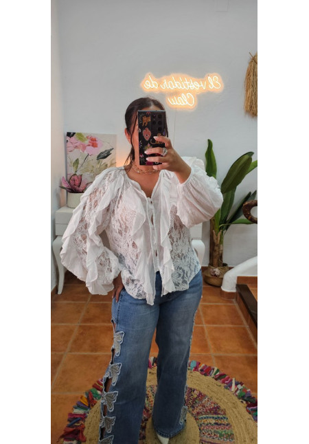 Blusa encaje volantes  blanca