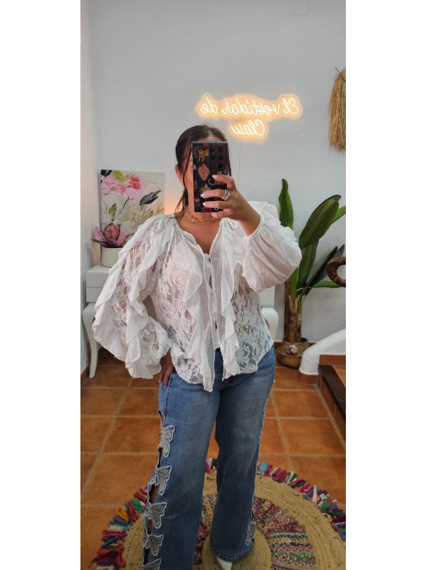 Blusa encaje volantes  blanca