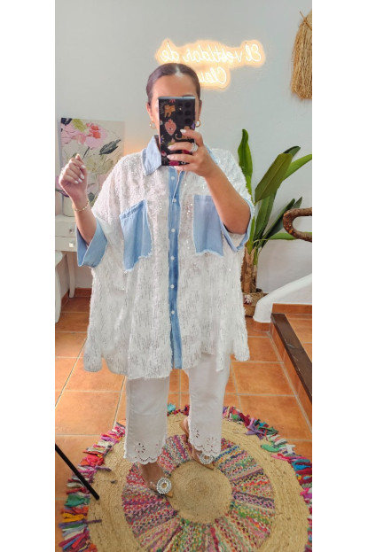 Camisa combi denim lentes 