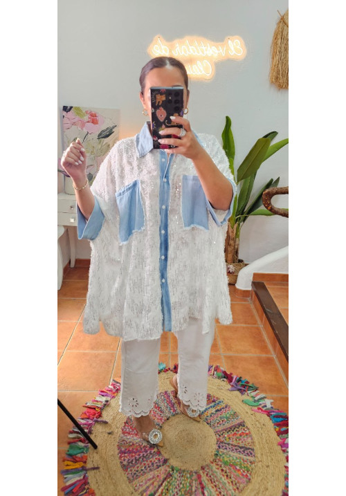 Camisa combi denim lentes 