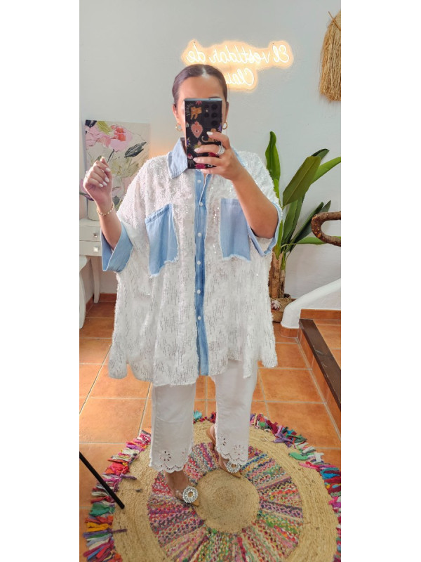 Camisa combi denim lentes 