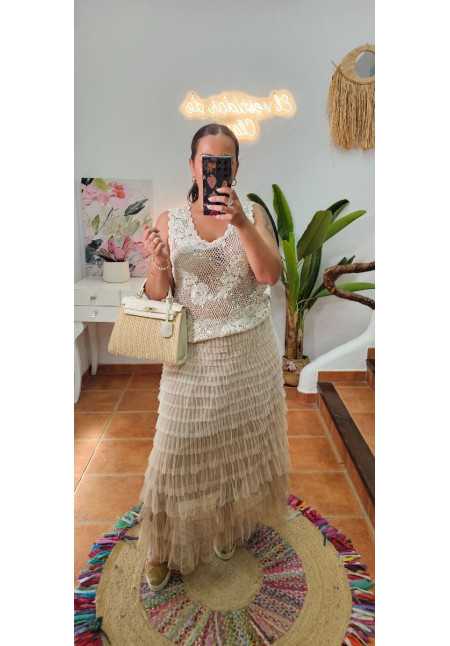 Top guipur lentejuelas 