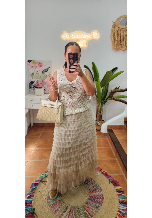Top guipur lentejuelas 