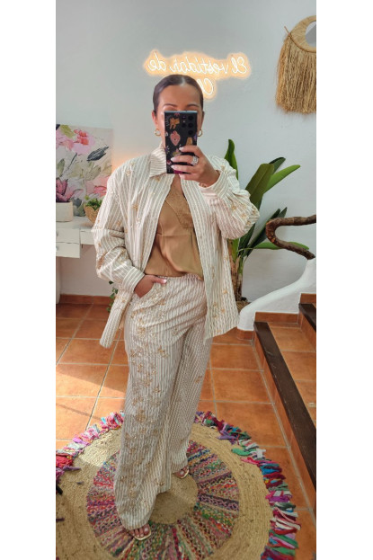 Pantalón rayas lentes bordadas 