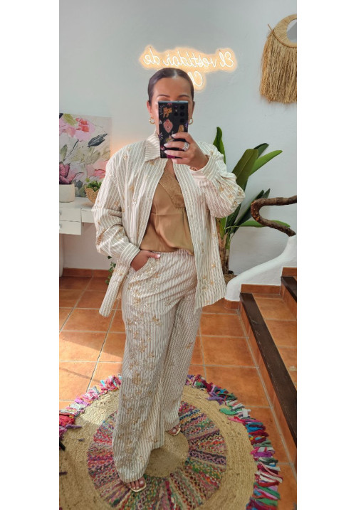 Pantalón rayas lentes bordadas 