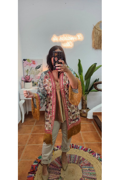 Kimono largo flecos India 
